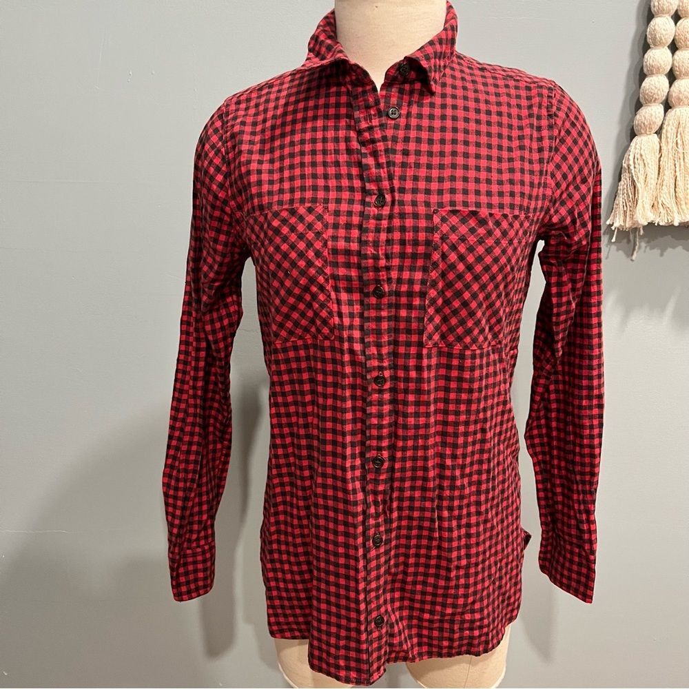 J. Crew Red & Black Buffalo Plaid Flannel Button Up Long Sleeve Shirt Size 4 - Picture 5 of 11